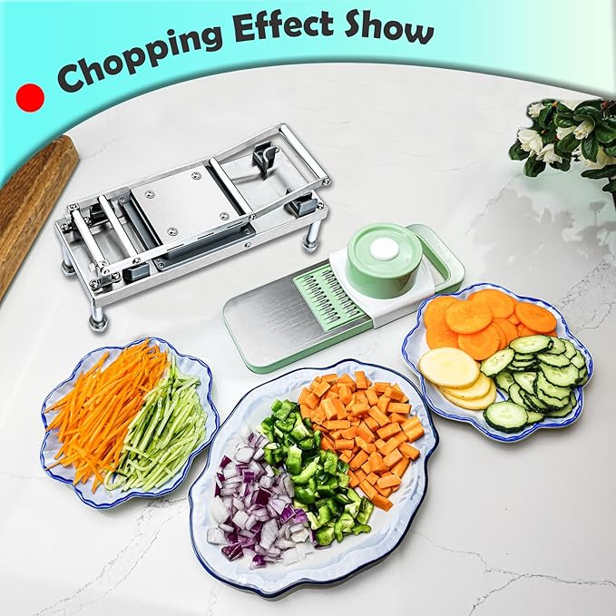All-in-1 Vegetable Chopper with 8 Blades - Mandoline Slicer-Pro Food Chopper with Container - Veggie Salad Onion Chopper - Potato Dicer French Fry Cutter - Cheese Grater - Stainless Steel material