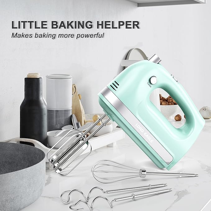 Lord Eagle Hand Mixer Electric 400W, 5 Speed handheld Mixer, 5 Stainless Steel Accessories for Baking Cake Egg Cream Food Beater, Turbo Boost/Self-Control Speed + Eject Button