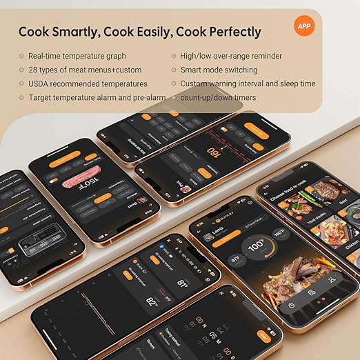 5GHz & 2.4GHz WiFi Wireless Meat Thermometer, INKBIRD WiFi Smart Thermometer with 2 Size-Coded Probes and Unlimited Range,Bluetooth 5.4 Thermometer with 360° Readable LCD-Enhanced Booster