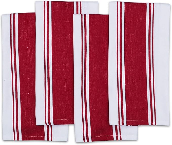 AMOUR INFINI Kitchen Towels 100% Cotton Pack of 6, Highly Absorbent Quick Drying Super Soft Premium Dish Towel for Kitchen with Hanging Loop Hand & Tea Towels - 20x28 Inch (Red)