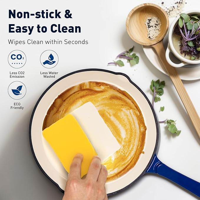 DishDelight Enameled Cast Iron Cookware Set, 7 Piece Set of Dutch Ovens, Sauce Pan, Skillet, 3 Lids, Ceramic Coated Cast Iron Dutch Oven Set, Round Dutch Oven Pot for Sourdough Bread Baking，Blue