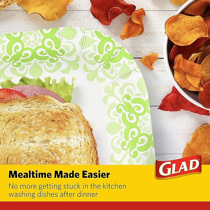 Glad Square Disposable Paper Plates for All Occasions | Soak Proof, Cut Proof, Microwaveable Heavy Duty Disposable Plates | 10" Diameter, 600 Count Bulk Paper Plates