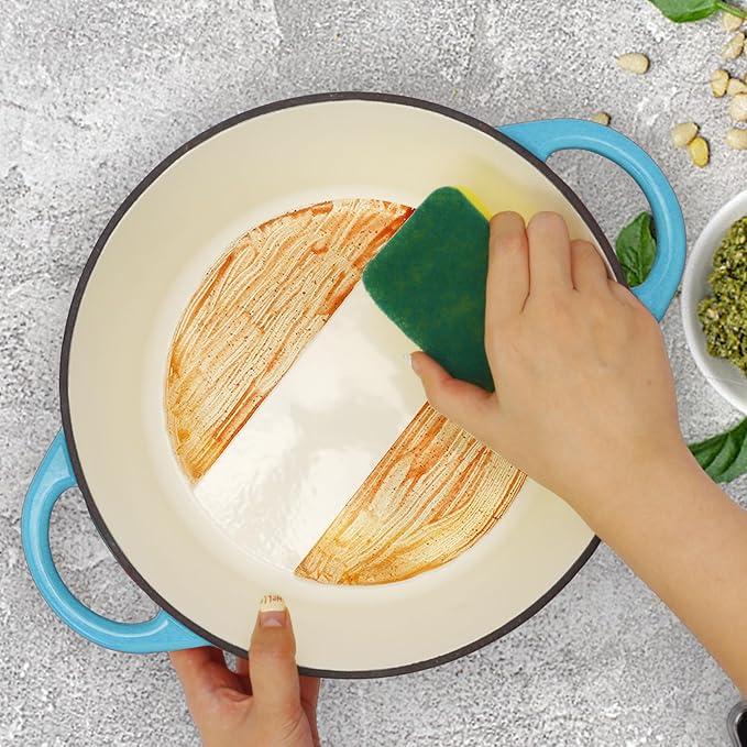 5 Quart Enameled Cast Iron Dutch Oven Pot with Lid, Dual Handle for Bread Baking, Heavy-Duty Cookware for Braising, Stews, Roasting (Teal)