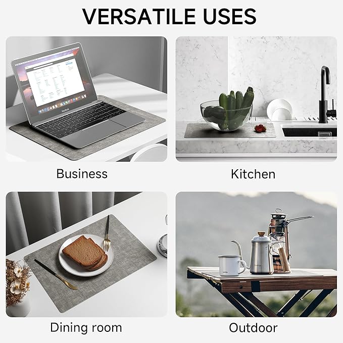 Faux Leather Vinyl Placemats Set of 4 Wipeable Heat Resistant Place Mats 100% Washable - Waterproof - Anti Slip Reversible Table Mats for Kitchen/Dining/Party/Outdoor, 12" x 16.5", Dark Grey