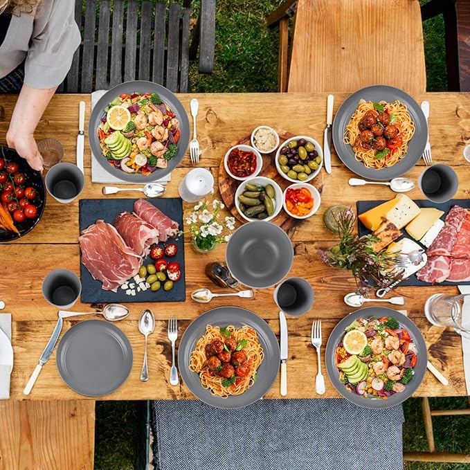 Supernal Wheat Straw Dinnerware Sets,Unbreakable Dinner Plates for 6,Microwave Dishwasher Safe,Reusable Dinnerware,Dark Gray Set 12pcs Plates, 6pcs Bowls, 6pcs Cups