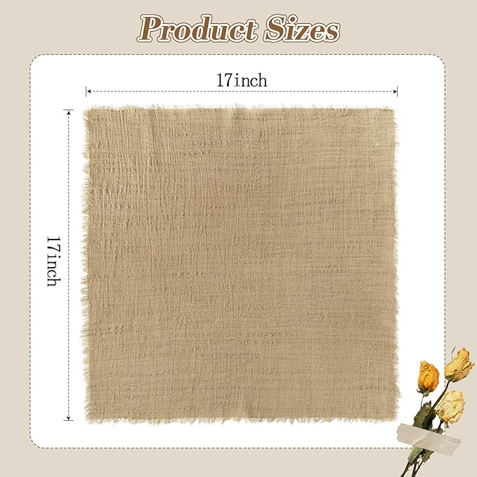 Linen Napkins Set of 12, Versatile 17x17 Inches Handmade Cotton Cloth Napkins, Dinner Table Cloth Napkins for Wedding, Christmas and Parties, Brown
