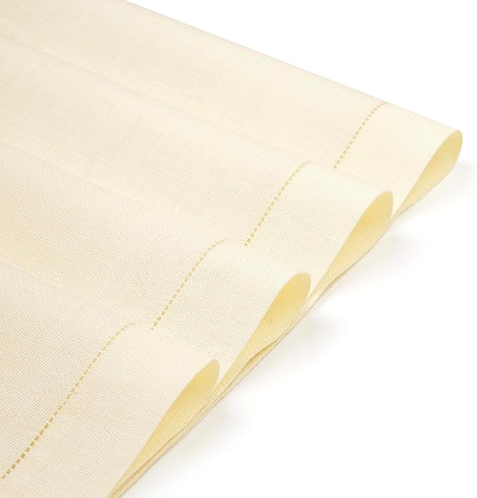 D'Moksha Homes Cream Linen Cloth Placemats Set of 4-100% Pure Linen Hemstitch Placemats 14 x 19 Inch - Classic Hemstitch Table Place Mats for Thanksgiving, Holiday - Handcrafted and Machine Washable