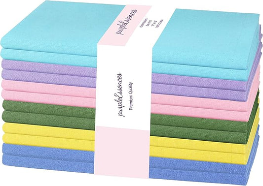 PurpleEssences Set of 12 Cloth Dinner Napkins 100% Cotton 18x18 Inch - Soft Durable Washable - Ideal for Farmhouse Party Fall Thanksgiving - Perfect Everyday Use Table Linen - Multicolor
