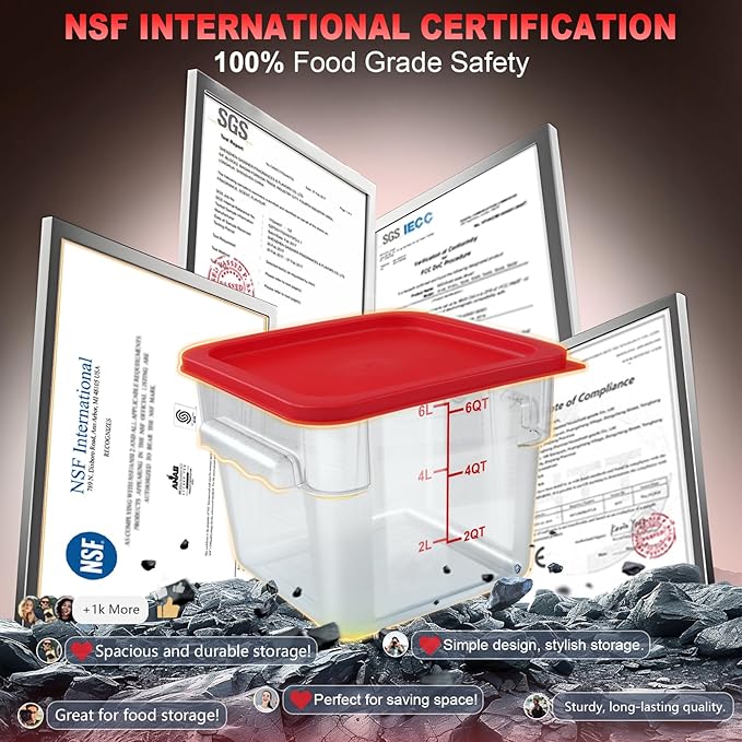 2QT&4QT NSF Food Storage Containers with Lids: 4 PCS [Total Food Grade][Hot&Cold Resistant] Commercial Clear Food Storage Containers for Restaurant Kitchen Proof Dough (Red)