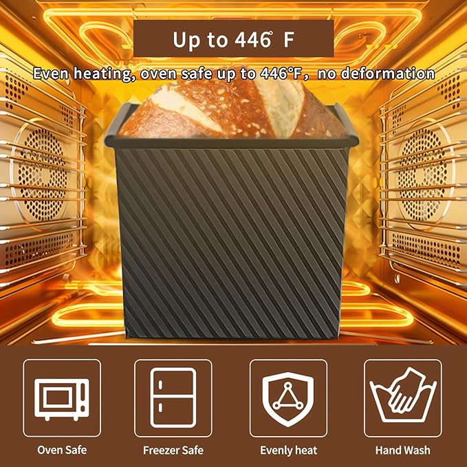 Black Pullman Loaf Pan with Lid, 13 Inch Pullman Bread Pan with Cover, 2.2LB & 1LB Dough Capacity, 2 Pack Sandwiches Bread Loaf Pan Nonstick, for Sourdough and Toast