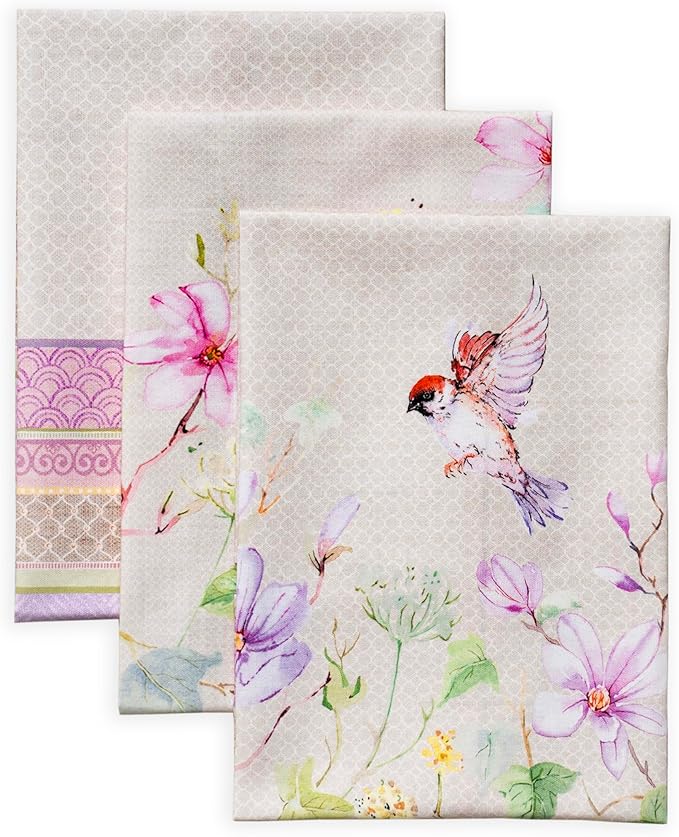 Maison d' Hermine Kitchen Towels Set of 2 100% Cotton 27.50" x 20" Reusable Cloth Tea Dish Towels Absorbent with Hanging Loop for Kitchen, Dining, Cocktail Parties Spring/Summer (Magnolia Mornings)
