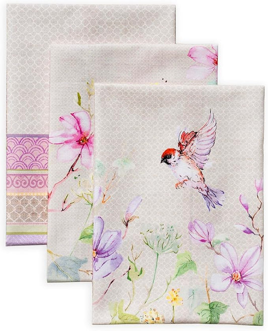 Maison d' Hermine Kitchen Towels Set of 2 100% Cotton 27.50" x 20" Reusable Cloth Tea Dish Towels Absorbent with Hanging Loop for Kitchen, Dining, Cocktail Parties Spring/Summer (Magnolia Mornings)