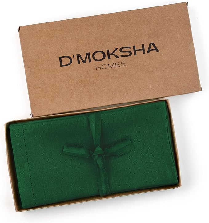 D'Moksha Homes Forest Green Linen Napkins Set of 4 - Classic Hemstitch 100% Pure Linen Hemstitch Dinner Napkins 20 x 20 Inch for Thanksgiving, Christmas, Holiday - Handcrafted and Machine Washable