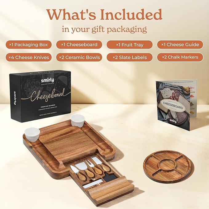 SMIRLY Charcuterie Boards Set, Large Cheese Board Set, Natural Walnut Wood Charcuterie Tray with Accessories - Housewarming Gifts New Home, Wedding & Bridal Shower Gifts for Women, Couples