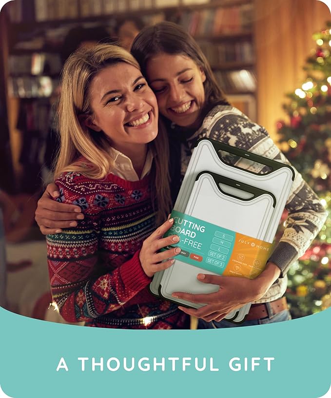 Cutting Boards for Kitchen, Plastic Cutting Board Set of 2, Dishwasher Safe Cutting Boards w/Juice Grooves for Meat, Veggies, Easy Grip Handle, Easy Grip Handle