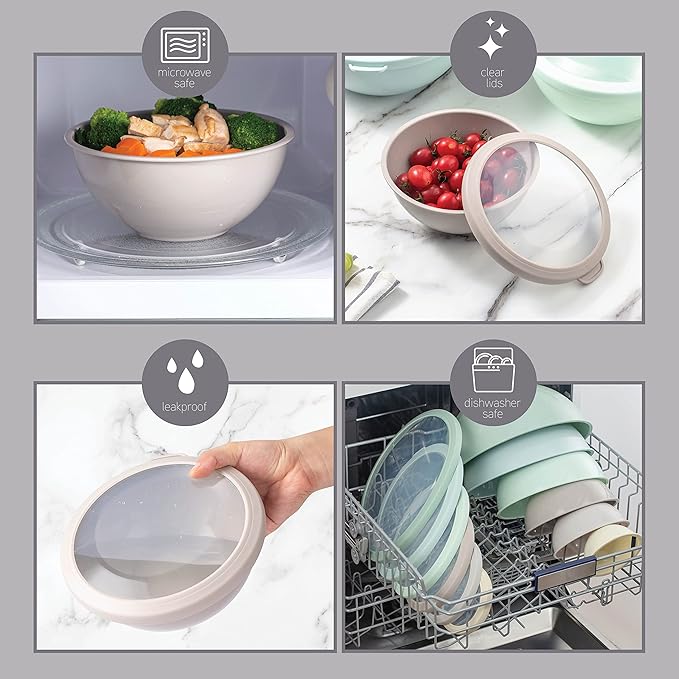 COOK WITH COLOR Nesting Mixing Bowls - 12 Piece Plastic Bowl Set with Lids, Microwave Safe (Mint Ombre)