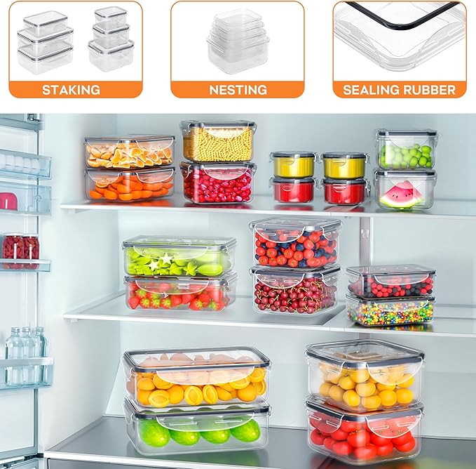 54 PCS Food Storage Containers with Lids Airtight (27 Lids &27 Containers) Leakproof Meal-Prep Kitchen Organization,Reusable Containers for Food Plastic Microwave/Dishwasher Safe with Labels & Pen