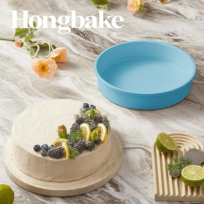 HONGBAKE 9 Inch Round Cake Pan Set of 2, Nonstick Ceramic Coating Cake Molds with Diamond Texture, Aluminized Steel Cake Pans Sets for Baking & Cheesecake, Heavy Duty & Non-Toxic (Light Blue, 2PCS)