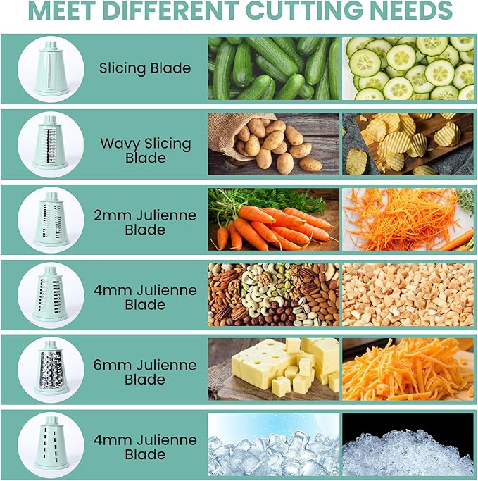 6 in 1 Rotary Cheese Grater Hand Crank with 6 Stainless Steel Blades, Cheese Shredder with Reinforced Suction Base, Grater For Cheese, Vegetables, Nuts and Ice, Easy to Clean