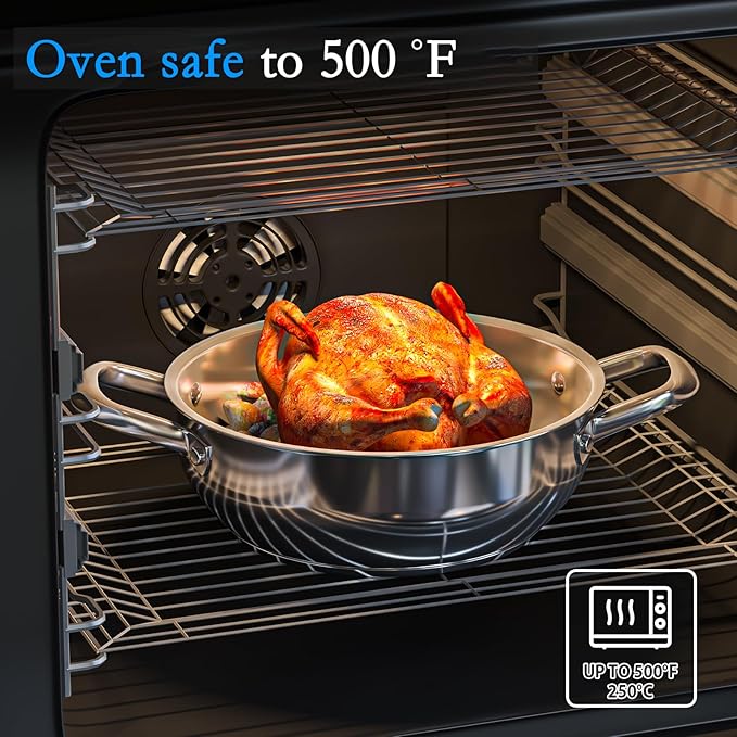 Pots and Pans Set,12-Piece Stainless Steel Cookware Set, Induction Ready Kitchen Cooking Set, Includes Saucepans, Stockpot, Steamer & Strainer Basket, Glass Lids, Dishwasher & Oven Safe