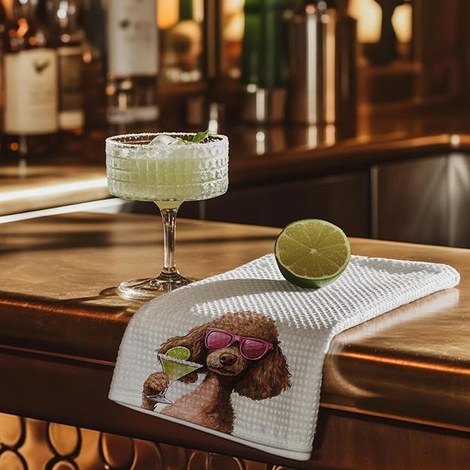 Cabana Bro Funny Cocktail Poodle Kitchen Towels, Poodle Mom Lover Gifts Dish Tea Hand Towels for Kitchen Bar Cart Decor, Gifts for Cocktail Lovers, Bar Towel for Bartender, 16x24 Inches