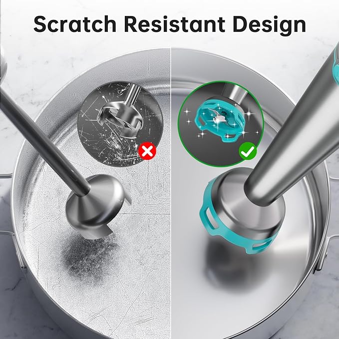 Immersion Blender Handheld Corded Hand Blenders Set 1100W, Trigger Variable Speed 5 in 1 Stick Emulsifier with Chopper, Whisk and Frother for Soup, Baby Food and Smoothies, Cyan Blue