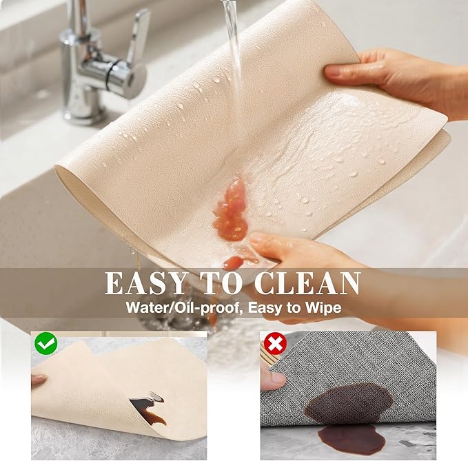 Roxifina Faux Leather Placemats Set of 8 - Vinyl Placemats Wipeable Waterproof Oil-Proof PU Place Mats Heat Resistant Reversible Table Mats for Dining, Kitchen, Outdoor, 12 x 17 Inch (Beige)