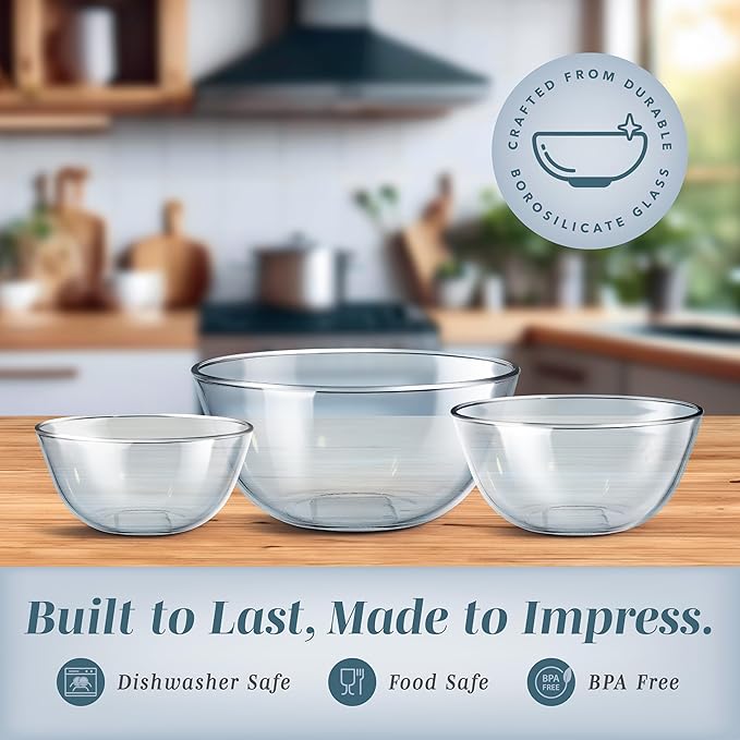 COOK WITH COLOR 12 Pc Glass Mixing Bowl Set with Lids – Borosilicate Glass Nesting Bowls for Cooking, Baking and Meal Prep, Colored Blue
