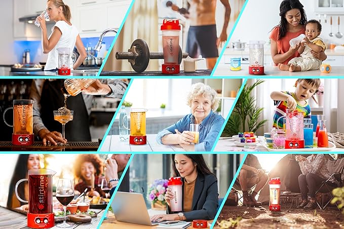 Portable Rechargeable Blender Magnetic Mixer for Protein Powder, Baby Formula, Aerates Wine, Kid Safe, No Sharp Blades, No Air Bubbles or Clumps, 20oz Travel Bottle+16oz Glass Pitcher, USA by Stirtime