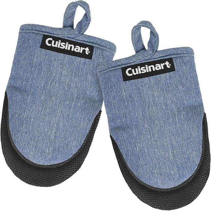 Cuisinart Mini Oven Mitts – 5.5” x 7” Heat-Resistant Kitchen Mitts for Oven with Non-Slip Neoprene Palm, Cotton Filling, and Fabric Loop – Durable Oven Mitt Set for Cooking & Baking (Indigo)