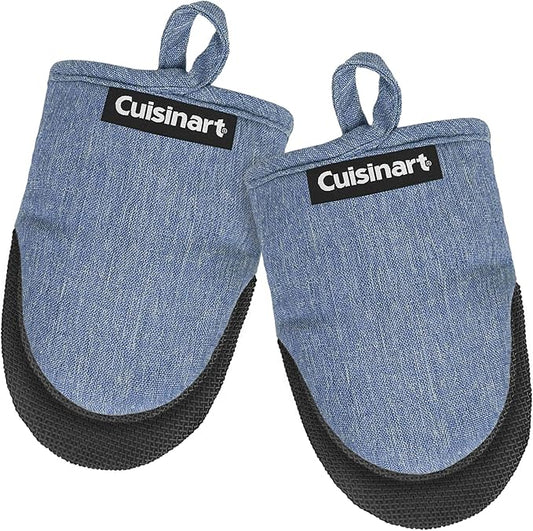 Cuisinart Mini Oven Mitts – 5.5” x 7” Heat-Resistant Kitchen Mitts for Oven with Non-Slip Neoprene Palm, Cotton Filling, and Fabric Loop – Durable Oven Mitt Set for Cooking & Baking (Indigo)