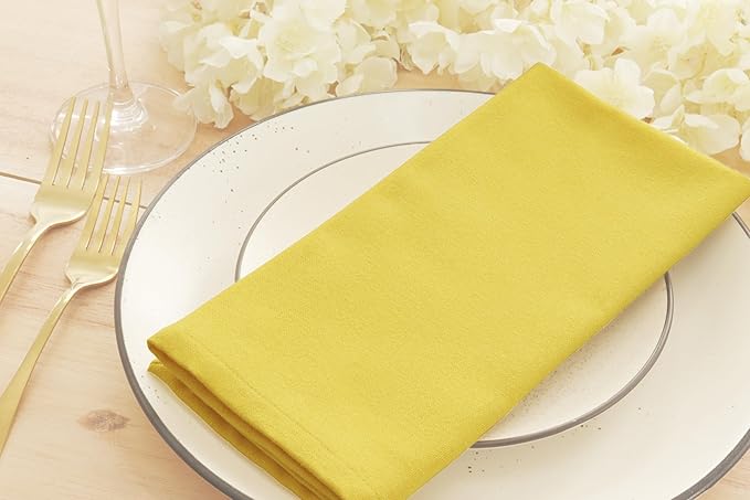 PurpleEssences Set of 12 Cloth Dinner Napkins 100% Cotton 18x18 Inch - Soft Durable Washable - Ideal for Farmhouse Party Christmas Holiday Winter - Perfect Everyday Use Table Linen - Yellow