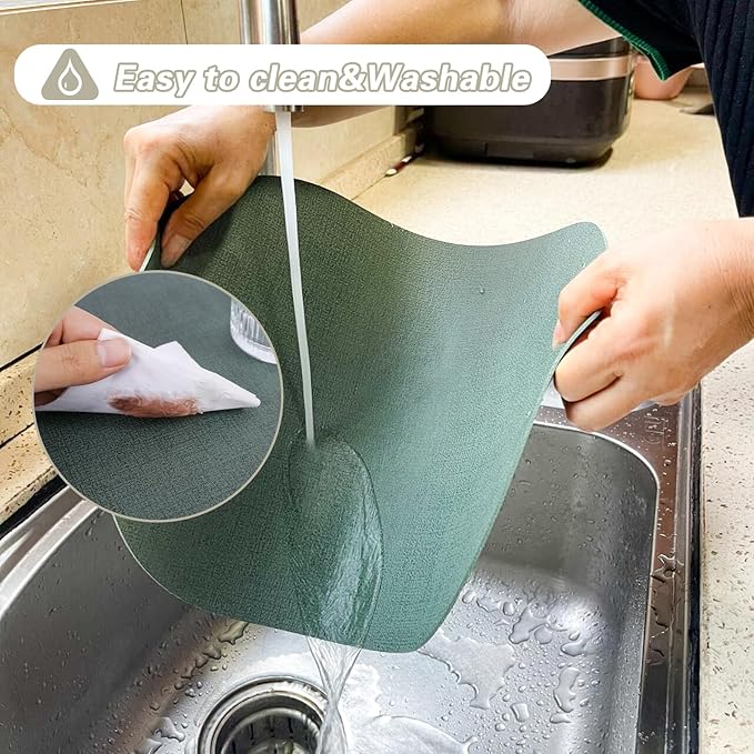 Leather Placemats Set of 6 Oval,Green Faux Leather Placemat Waterproof Reversible Non Slip,Heat Resistant Wipeable Table Placemats for Dining Table,Modern Table Protectors