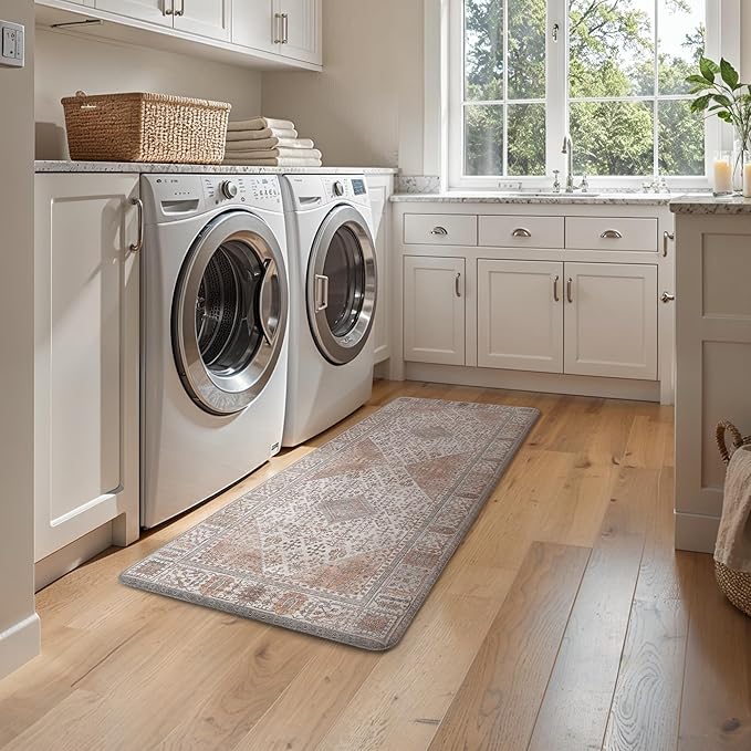 GENIMO Kitchen Mats for Floor 2PCs, Washable Anti Fatigue Mat for Cushioned, 17.3"x47"+17.3"x30", Waterproof Kitchen Rugs, Non Slip Comfort Standing Mat Rug for Home, Sink, Laundry, Oleander