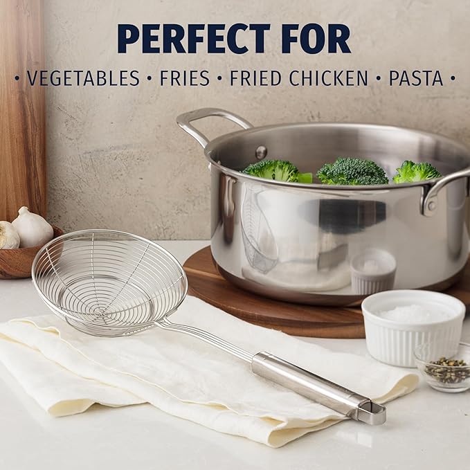 Zulay Kitchen Premium Stainless Steel Spider Skimmer 15.4” - Spider Kitchen Utensil with Premium Ergonomic Handles for Easy Use - Easy to Clean - Perfect for at Home Cooks & Chefs