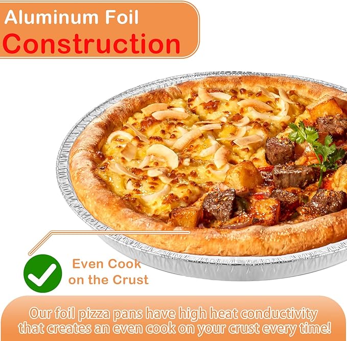 50 Pack Disposable Round Foil Pizza Pans Aluminum Pizza Pans for Personal Pizzas, 11 Inch Round Tin Foil Pan for Cookies, Cake, Focaccia-Freezer & Oven Safe