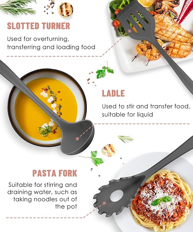 Kitchen Utensils Set-12 Pieces Silicone Cooking Utensils Set (Dishwasher Safe) 392°F Heat Resistant Spatula Set, Nonstick Cookware