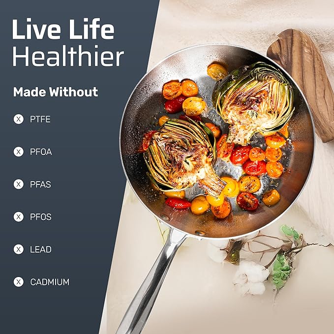 Gotham Steel 10 Pcs Stainless Steel Cookware Set, Pots and Pans Set Non Stick with Induction Cookware, Made Without PTFE PFOA PFOS, Metal Utensil Safe, Oven and Dishwasher Safe