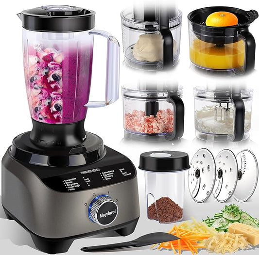 14 Cup Blender and Food Processor Combo for kitchen, French-Fry-Cutter, Blending, Mixing, Shredding, and Slicing, Meat and Vegetable Chopping, Doughing for Home Use, Mincing, and Pureeing,600W
