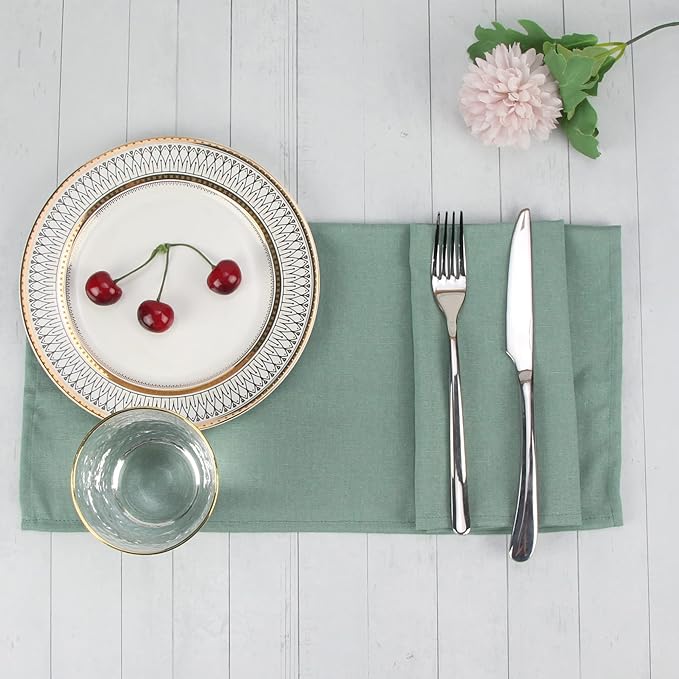 Solid Color Linen Blended Thin Dinner Cloth Napkins - Set of 12 (40 x 40 cm) - for Events & Home Use (Sage Green)