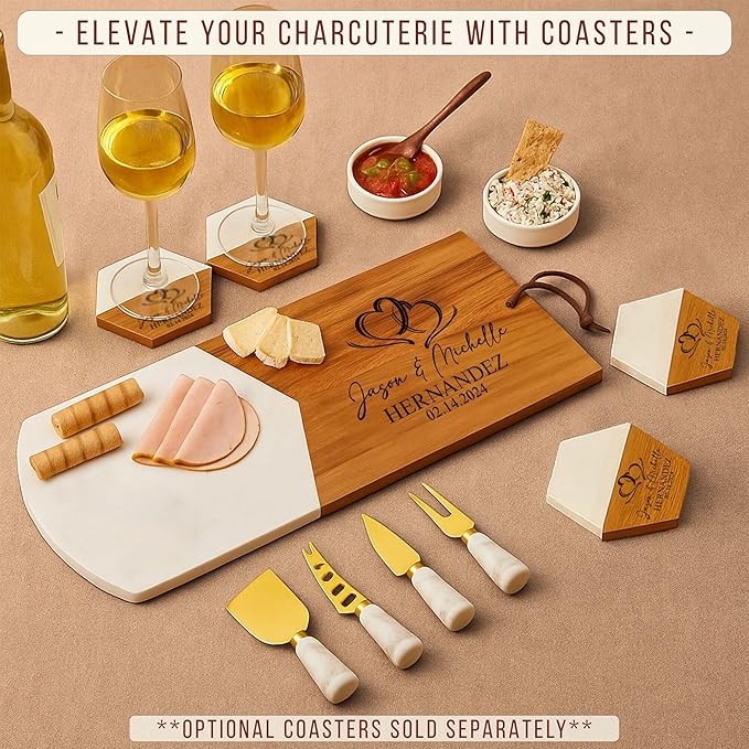 Personalized Charcuterie Board Gift Set – Acacia & Marble Cheese Board with Utensils, Custom Wedding & Housewarming Gifts for Couples, Christmas, Bridal Shower or Engagement Gift for Women & Men