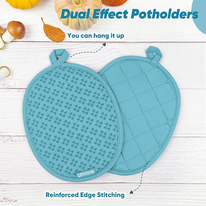 Oven Mitts and Pot Holders 4 Sets, Heat Resistant 500 ℉ Oven Mitt and Pot Holder,Oven Glove&Potholders with Non-Slip Silicone Surface,Kitchen Essentials for Cooking/Baking/BBQ-Lake Blue