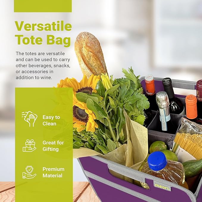 meori Foldable 12 Bottle Wine Carrier Midnight Magenta Carry Glassware Liquor Storage Bottle Shopping Travel Cocktails RV (B100793)