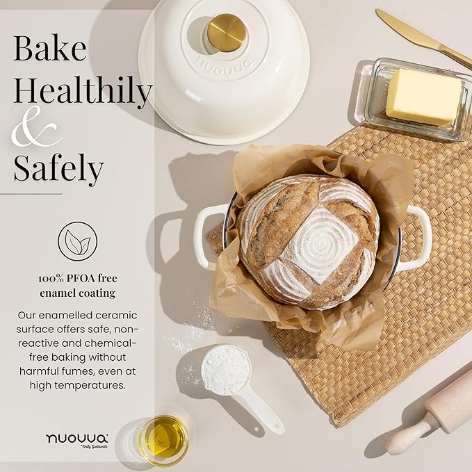 Enamelled Cast Iron Dutch Oven For Bread Baking – Dutch Oven Pot For Sourdough Bread Baking – Cast Iron Bread Pot – Dark Blue, 6 Quarts, 26cm – by Nuovva