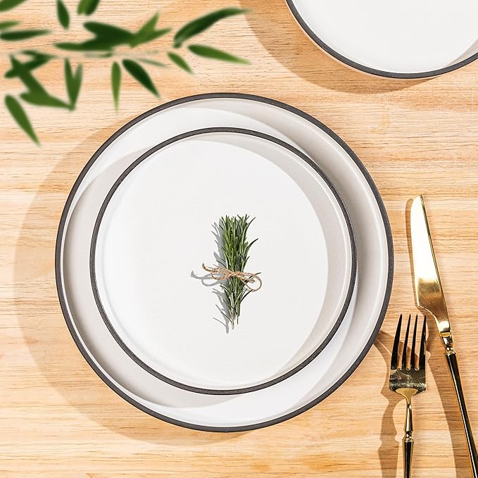 LERATIO Ceramic Dinnerware Sets for 4, High Edge Stoneware Plates and Bowls Set, Chip and Crack Resistant | Oven & Dishwasher & Microwave Safe Dishes Set, Service for 4