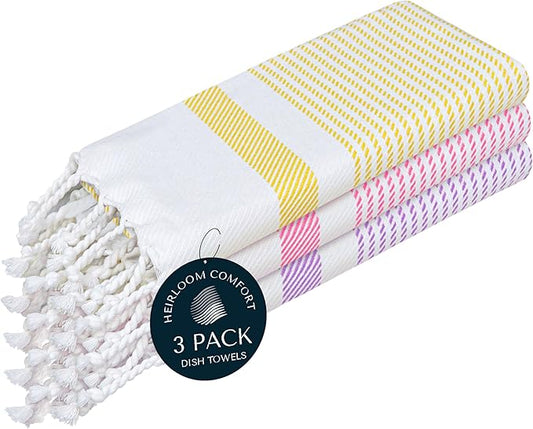 Multi Color Kitchen Towels 16x26 Inch, 3 Pack, 100% Cotton, Ultra Absorbent, Fast Dry, Machine Washable, Drying Dishes, Cleaning, Everyday Use - Lemon Yellow, Pink, Lavender