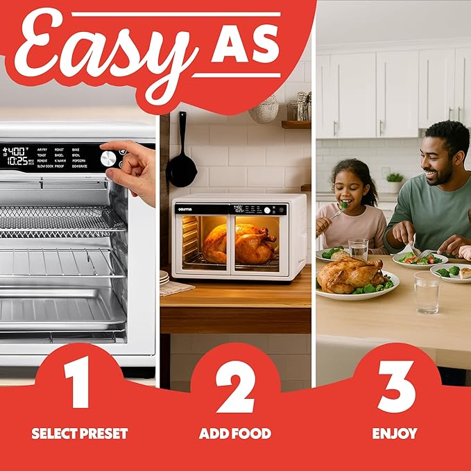 Gourmia French Door Digital Air Fryer Oven - XL 37QT Capacity, 12 Presets, FryForce 360° Tech, Dehydrate, Proof, Slow Cook, Fits 13” Pizza, 1700W, White