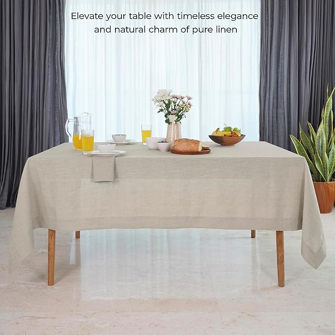 D'Moksha Homes Natural Linen Tablecloth 60 x 140 Inch - 100% Pure Linen Tablecloth for Rectangle Tables - Machine Washable Table Cloth for Fall, Autumn and Halloween