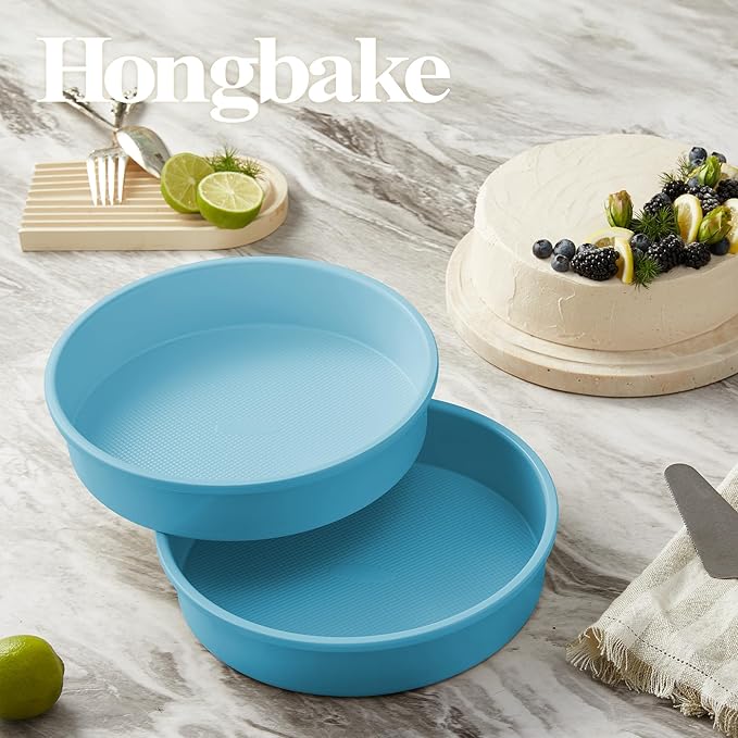 HONGBAKE 9 Inch Round Cake Pan Set of 2, Nonstick Ceramic Coating Cake Molds with Diamond Texture, Aluminized Steel Cake Pans Sets for Baking & Cheesecake, Heavy Duty & Non-Toxic (Light Blue, 2PCS)