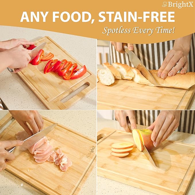 BRIGHTX Large and Small Cutting Boards for Kitchen - [15" x 10", 12"x8"] Chopping Boards for Kitchen, Large Wooden Cutting Board, Non Toxic Cutting Boards | Non-Toxic Bamboo Wood Cutting Board Set